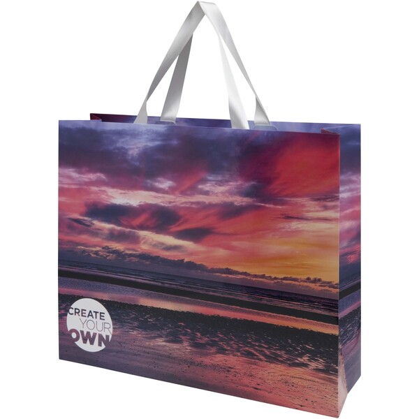 Smartfold 230 g/m2 paper bag with ribbon handles and matt lamination -  42 x 12 x 35 cm - White