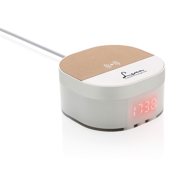 Aria digital clock, 5W wireless charger - White