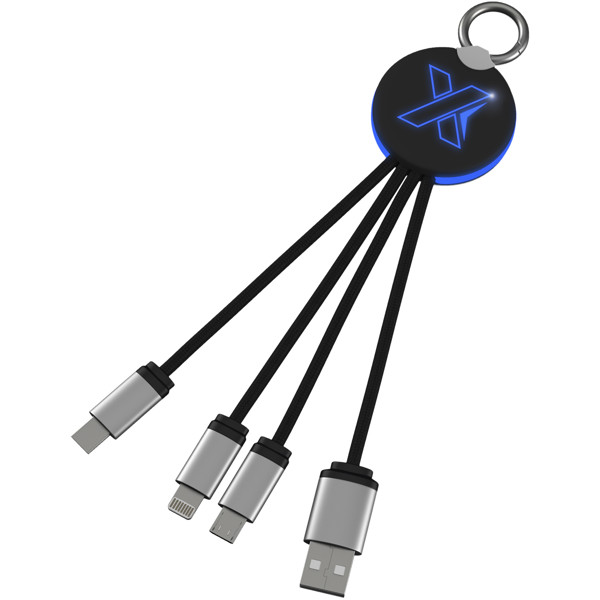 Câble rond 3-en-1 avec logo lumineux SCX.design C16 - Bleu / Noir