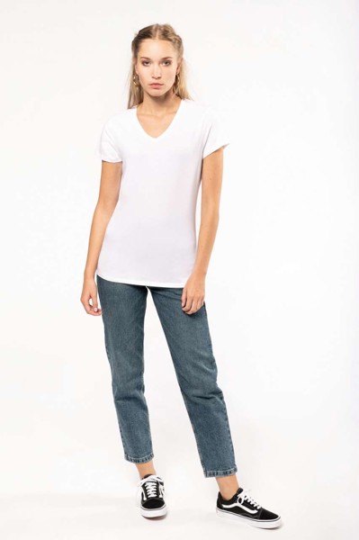 Ladies' Short-Sleeved V-Neck T-Shirt - White / M