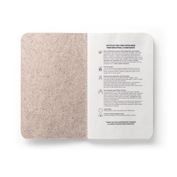 TEAPAD SOFT. A6 notepad with flexible cover made from tea leafs waste (65%)