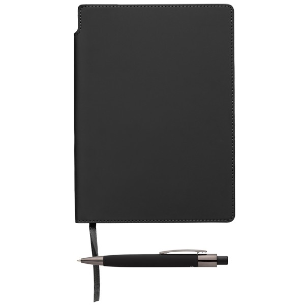 Malmö Recycled Soft Cover Extended Journal  Pen Set – A5 - Black / 4 Colour inkjet