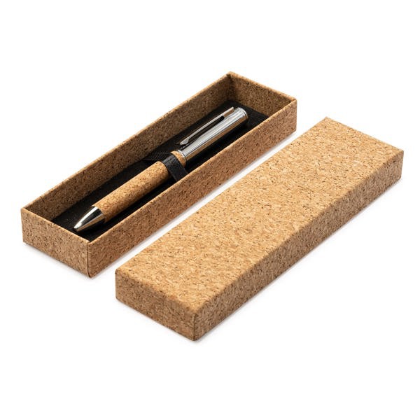 Personalised metal pen with cork grip and cork gift box