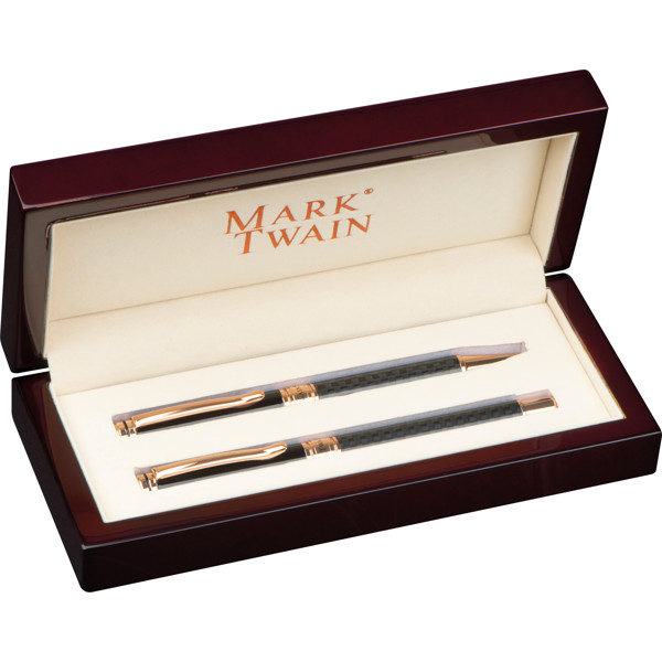 Mark Twain writing set, in a wooden case JAN - Black