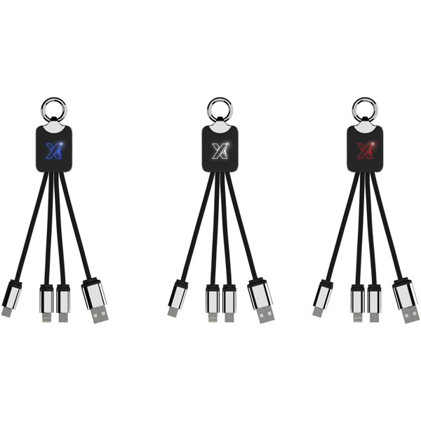Câble carré 3-en-1 avec logo lumineux SCX.design C15 - Bleu reflex / Noir