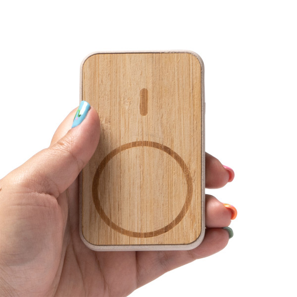 Custom bamboo and wheat fiber power bank 5000 mAh with magnetic wireless charging