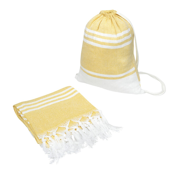Large Beach/Sauna Towel Sun & Steam - White / Yellow