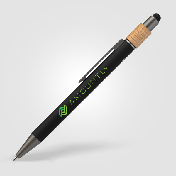 Reborn Spinner Stylo en aluminium recyclé avec stylet - breveté - Noir / Jet d’encre 4 couleurs