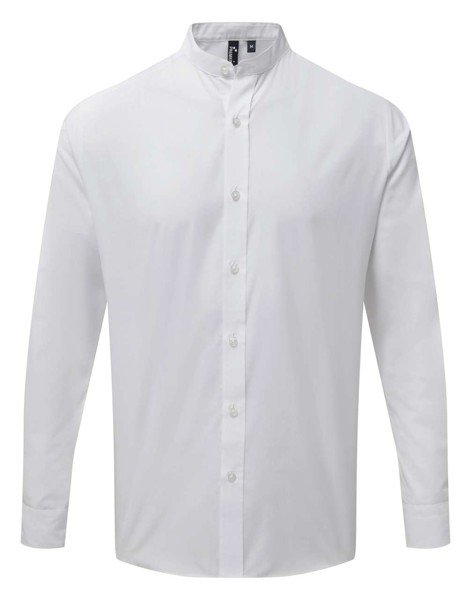 Banded Collar 'Grandad' Long Sleeve Shirt - White / M