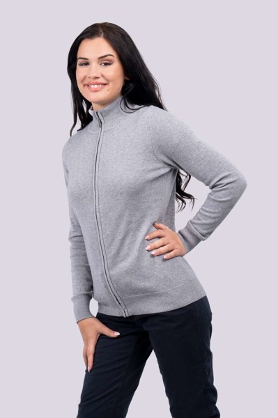 Women’S Full Zip Cardigan Fine Gauge Cotton - Light Melange Grey / 3XL