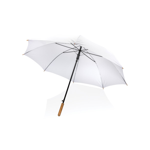 Impact Aware™ RPET dežnik, bambus, avto. odpiranje, 137 cm -Bela