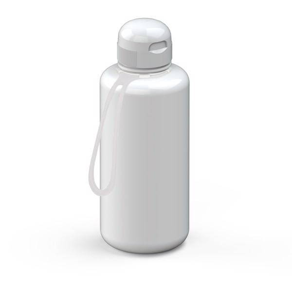 Drink Bottle "Sports" Colour Incl. Strap, 1.0 L - White / Transparent
