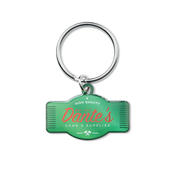 Custom shape stainless steel keychain with a full colour doming - 40mm / M1 ring / Tissue paper wrapping