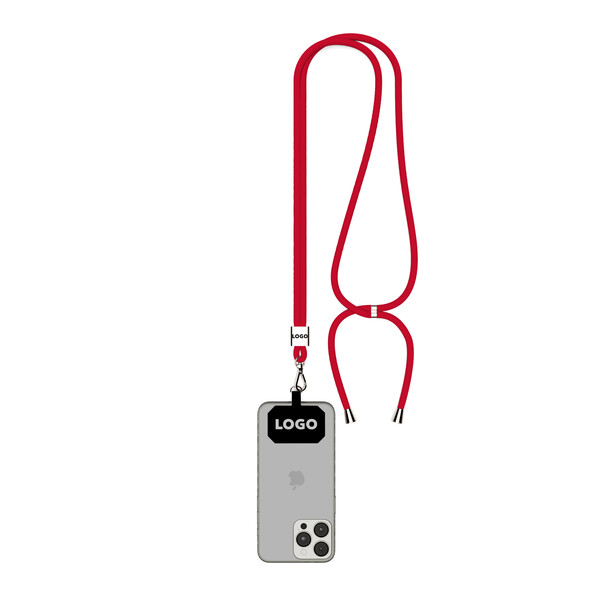 Cordon en Polyester recyclé (rPET) crossbody  pour téléphone portable - Rouge écarlate moyen / Accessoires en argent