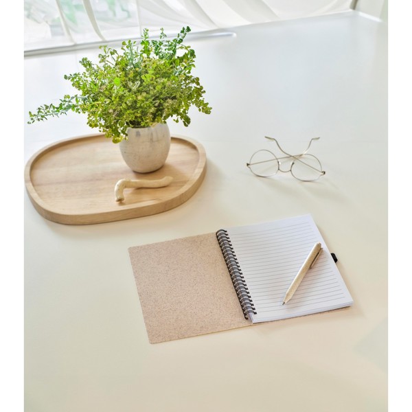 Wheat straw notebook approx. A5 with ball pen - light brown