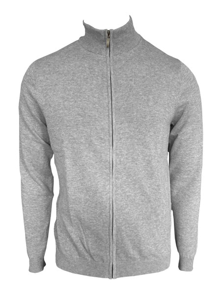 Men’S Full Zip Cardigan Fine Gauge Cotton - Light Melange Grey / 2XL