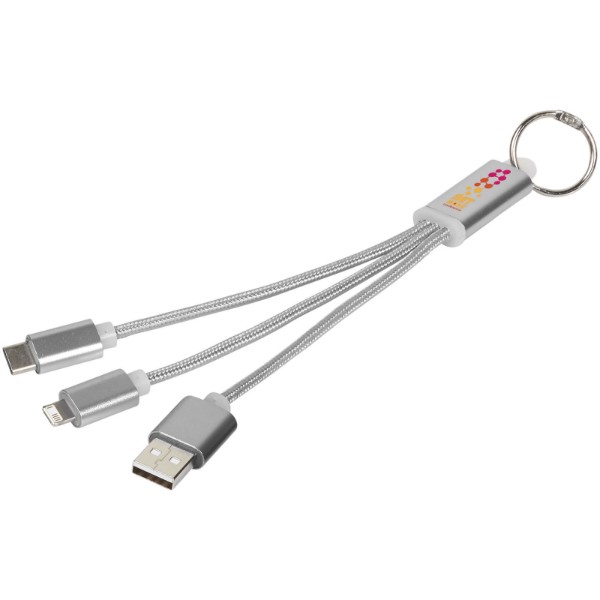 Metal 3-in-1 Ladekabel mit Schlüsselanhänger - Silber