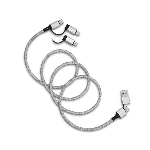 CABLE DE CHARGE 6 EN 1 A ENROULEMENT MAGNETIQUE - Argent