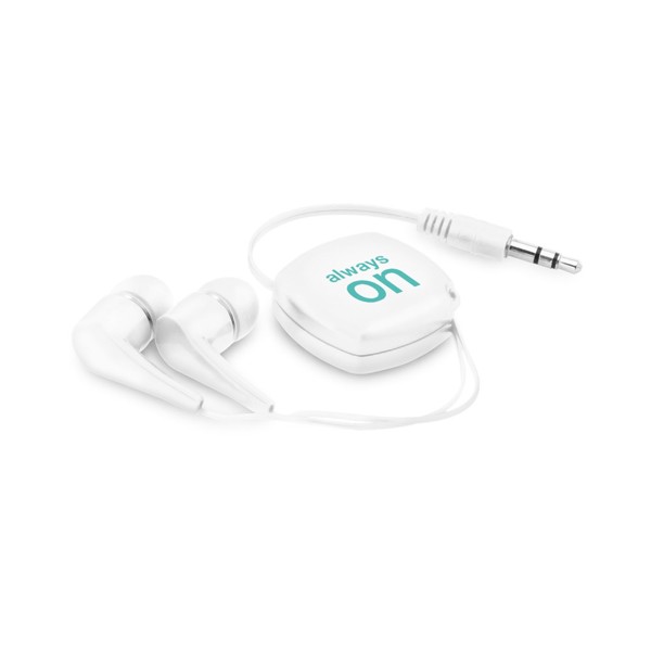 PINEL. Retractable earphones with 0'75 m ABS cable - White