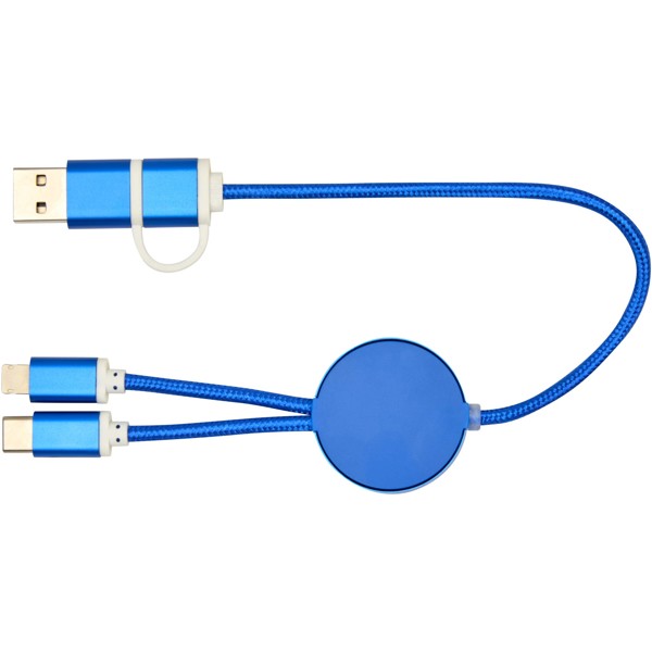 Câble 5 en 1 Alasia en aluminium et plastique recyclés de 30 cm pour la synchronisation des données et la charge rapide de 27 - Bleu royal