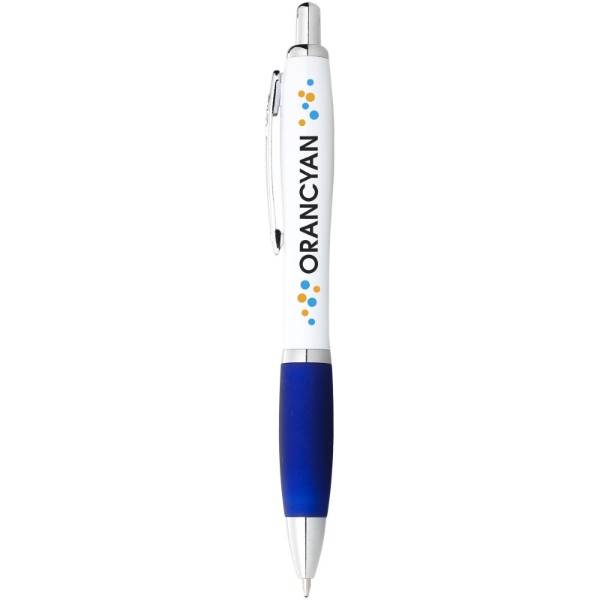 Stylo bille avec corps blanc et grip coloré Nash (encre bleue) - Blanc / Bleu royal