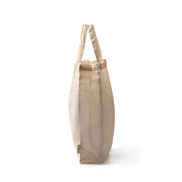 Bolsa personalizada de algodón orgánico con fuelle y asas cortas