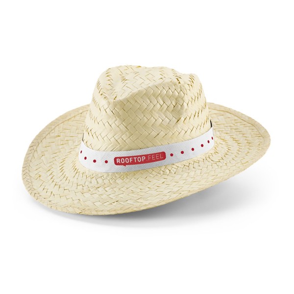 EDWARD POLI. Natural straw hat with polyester ribbon - White