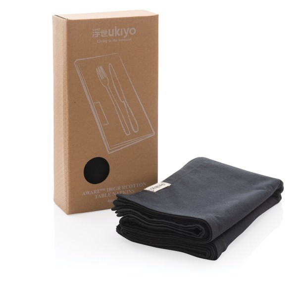 Set de 4 serviettes de table Ukiyo en rcotton 180gr Aware™ - Noir