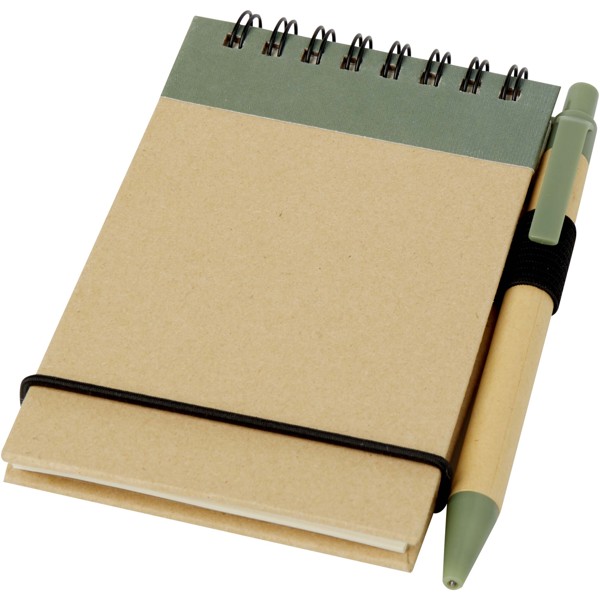 Taccuino riciclato formato A7 con penna Zuse - Verde melange / Naturale