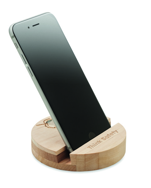 Grow Round phone stand, birch wood, 90x90 mm