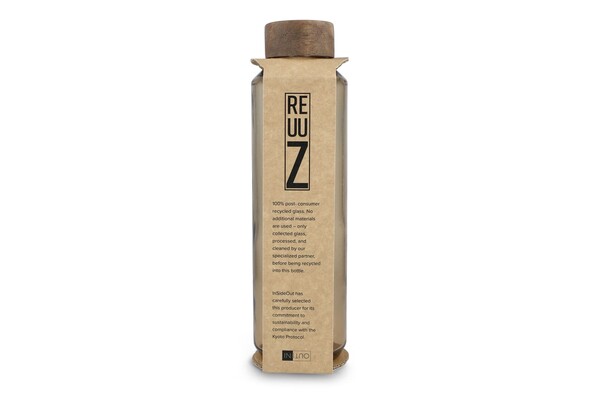 Bouteille d'eau en verre recyclé InSideOut ReuuZ avec bouchon en bois 650 ml - Transparent / Marron