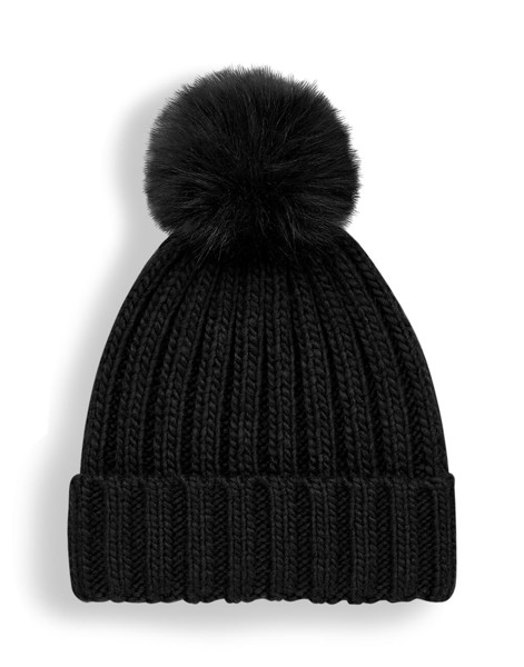 Verbier Fur Pop Pom Chunky Beanie - Black / ONE SIZE