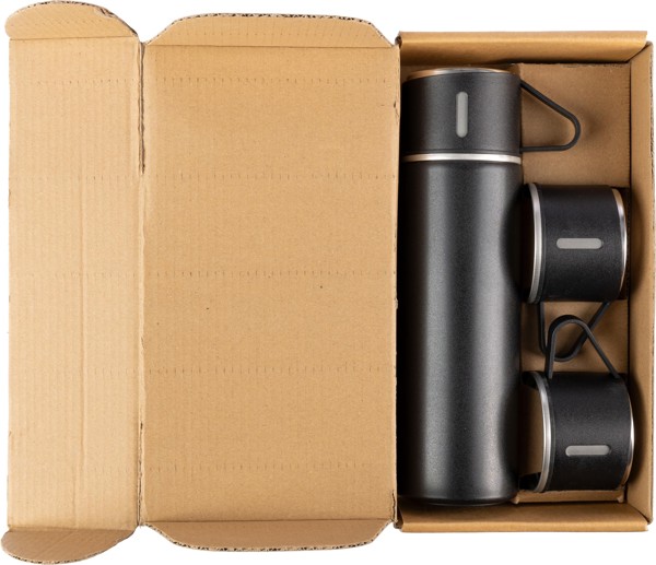 Conjunto de garrafa e copos de parede dupla de aço inoxidável (420ml) Herbert - prata