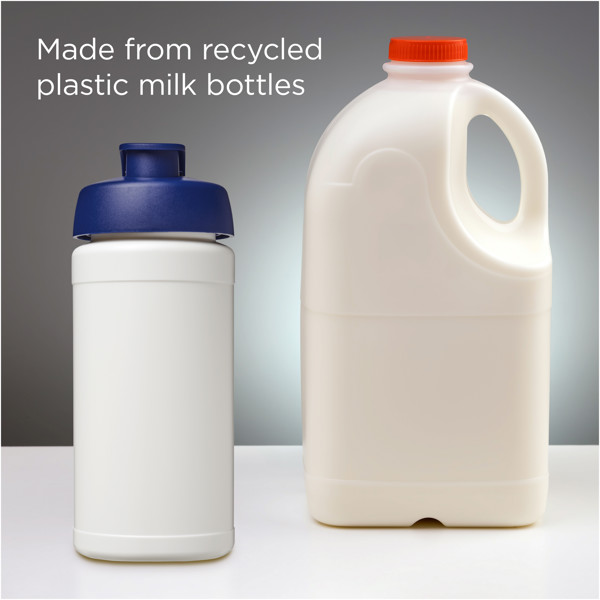 Bouteille de sport Baseline de 500 ml recyclée avec couvercle rabattable - Blanc / Bleu