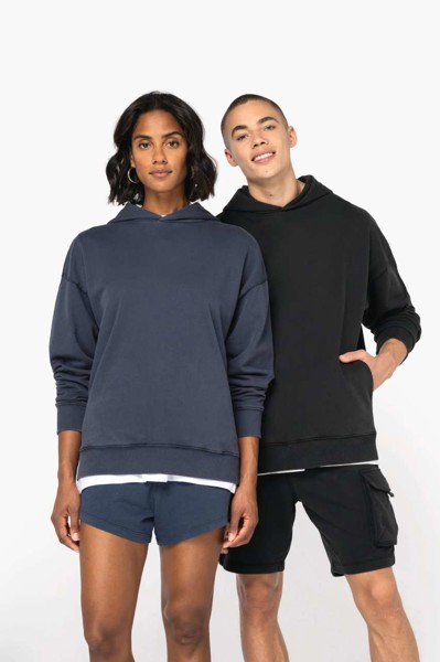 Unisex Washed Effect Oversize Hooded Sweatshirt - Washed Black / 2XL