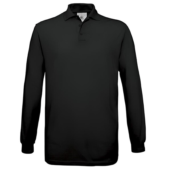 Polo B&C Safran Manga Comprida 180G - 100% Algodão - Preto / XL
