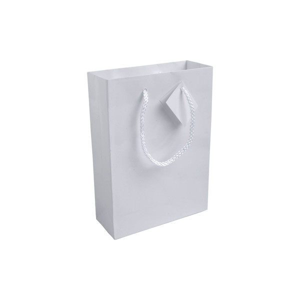 157 G/M2 Laminated Paper Shopping Bag With Gusset And Bottom Reinforcement, String Handles - White