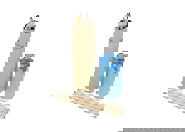 Colouring pencils in cardboard tube with sharpener lid