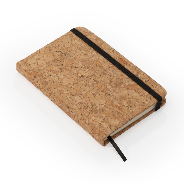 Personalised A6 cork notebook with elastic band and bookmark