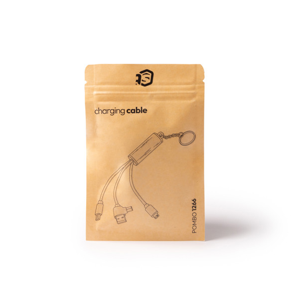 Personalised 4-in-1 charging cable in bamboo and wheat fibre with key ring loop