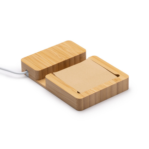 Cargador USB hub personalizado de bambú con portanotas y bloc de notas