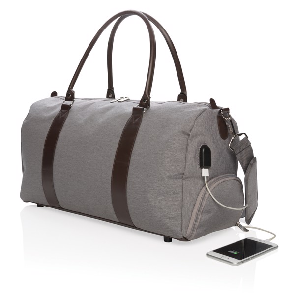 Weekend bag with USB A output - Grey