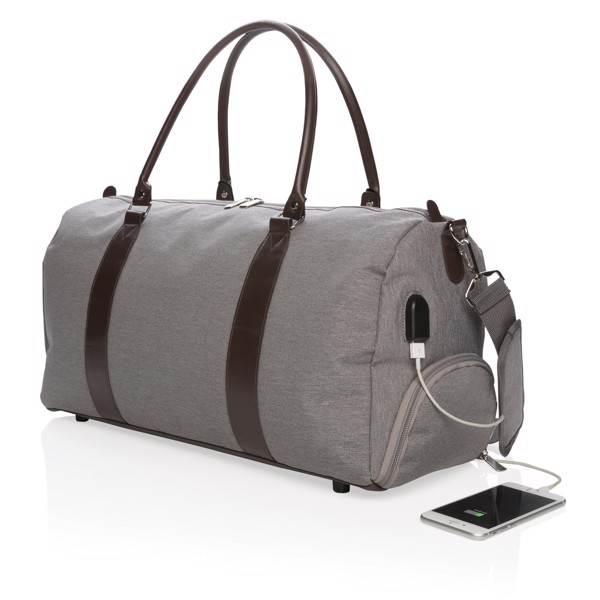 Xd Collection weekend bag, USB A port, 600D polyester - Grey