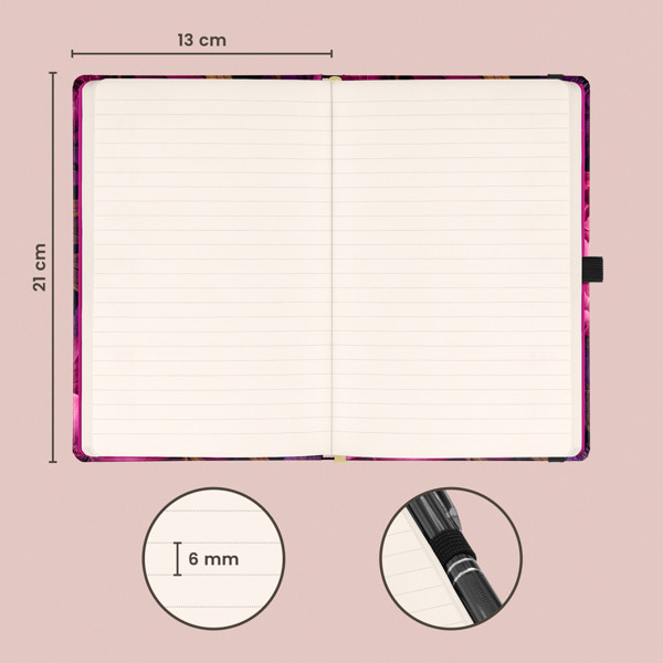 Notique Notes Fialové Květy, Linkovaný, 13 x 21 cm