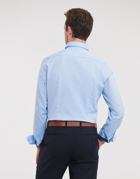 Tailored Contrast Herringbone ShirtLS - White / Silver / Convoy Grey / L