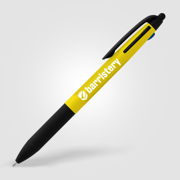 Malta Recycled Plastic 3-in-1 Stylus Neon Grip Multi-Ink Pen - Yellow / 4 Colour inkjet