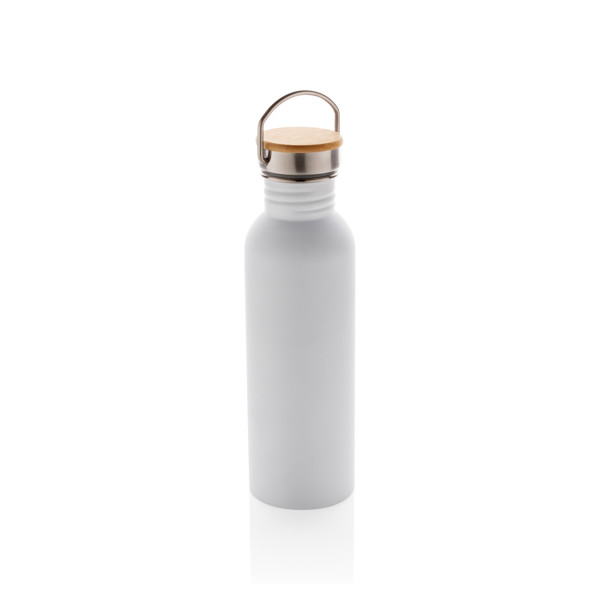 Modern stainless steel bottle with bamboo lid - White