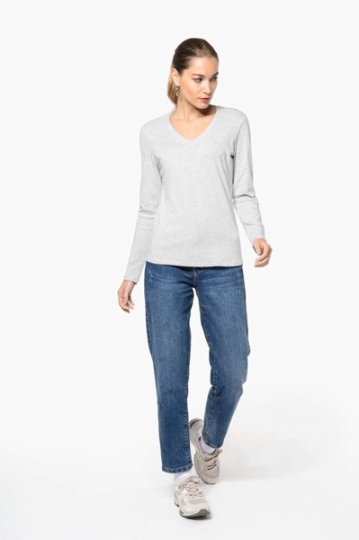 Ladies' Long-Sleeved V-Neck T-Shirt - White / L
