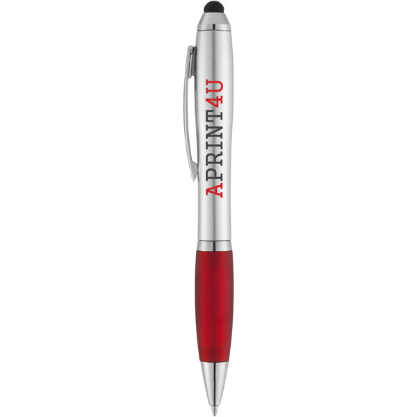 Nash stylus ballpoint with coloured grip - Silver / Red