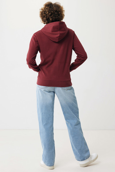 Mikina na zip s kapucí IQONIQ Abisko z recykl. bavlny - Vínově Červená / XL